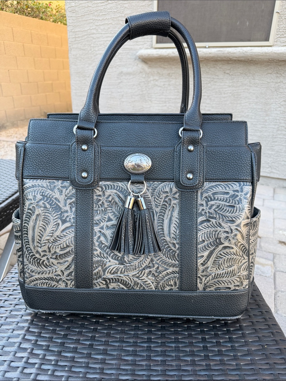 JKM & Company Western Black and Silver Leather-Accent Laptop Roller Bag.